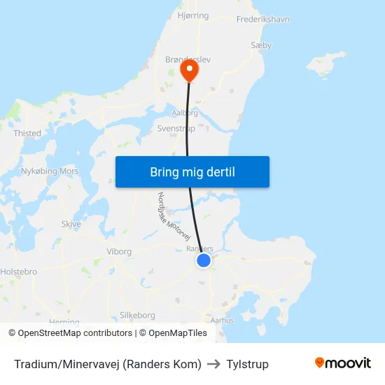 Tradium/Minervavej (Randers Kom) to Tylstrup map