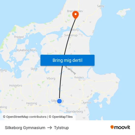 Silkeborg Gymnasium to Tylstrup map