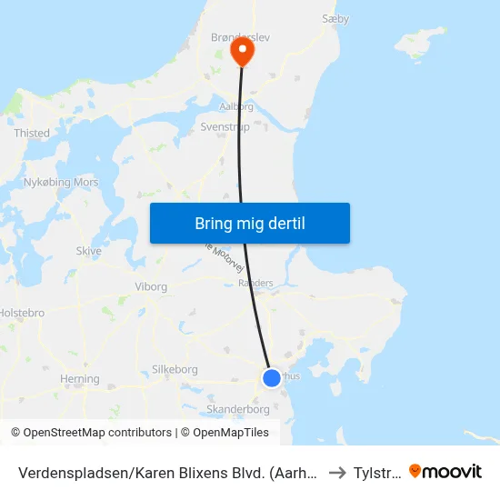 Verdenspladsen/Karen Blixens Blvd. (Aarhus Kom) to Tylstrup map