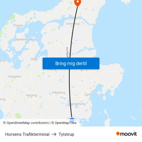 Horsens Trafikterminal to Tylstrup map