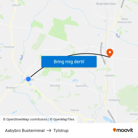 Aabybro Busterminal to Tylstrup map