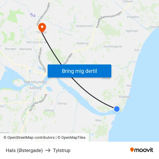 Hals (Østergade) to Tylstrup map