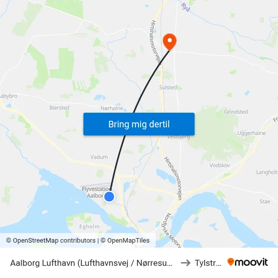 Aalborg Lufthavn (Lufthavnsvej / Nørresundby) to Tylstrup map