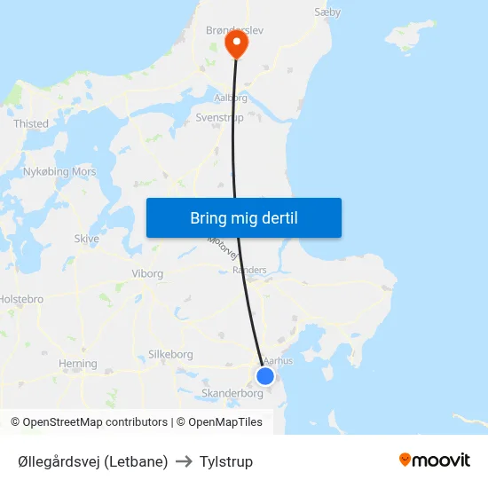 Øllegårdsvej (Letbane) to Tylstrup map