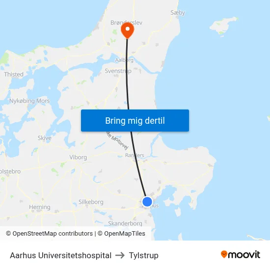 Aarhus Universitetshospital to Tylstrup map