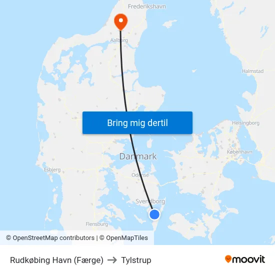 Rudkøbing Havn (Færge) to Tylstrup map