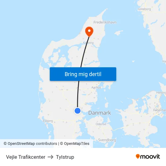 Vejle Trafikcenter to Tylstrup map