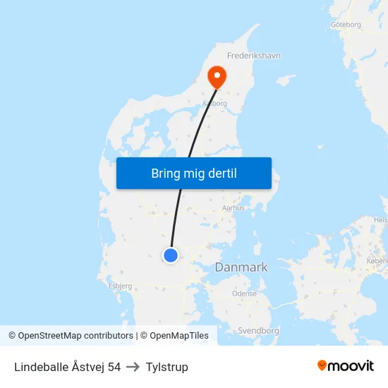 Lindeballe Åstvej 54 to Tylstrup map