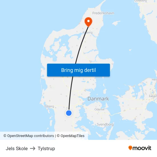 Jels Skole to Tylstrup map