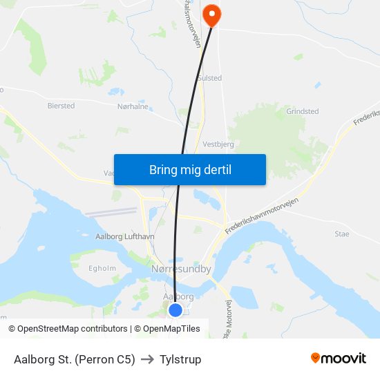 Aalborg St. (Perron C5) to Tylstrup map