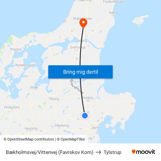 Bækholmsvej/Vittenvej (Favrskov Kom) to Tylstrup map