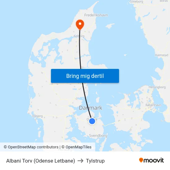 Albani Torv (Odense Letbane) to Tylstrup map