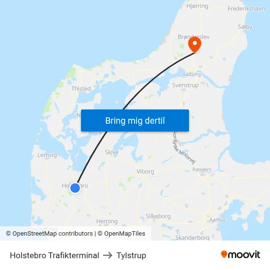 Holstebro Trafikterminal to Tylstrup map