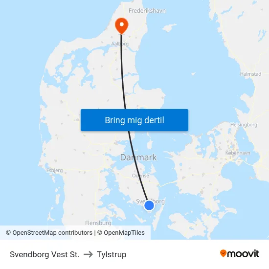 Svendborg Vest St. to Tylstrup map