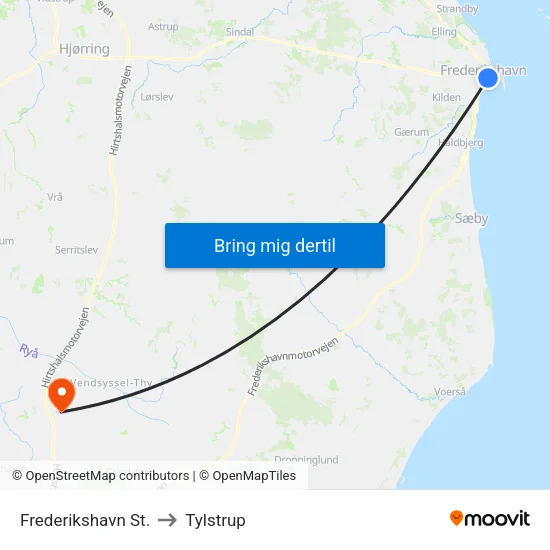Frederikshavn St. to Tylstrup map