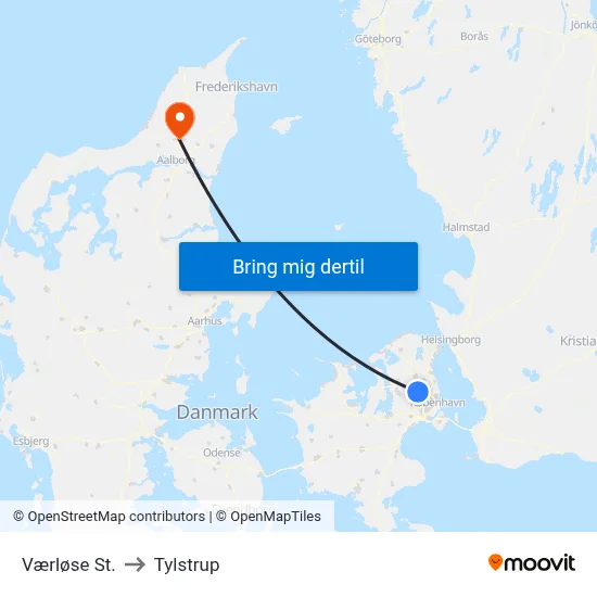 Værløse St. to Tylstrup map