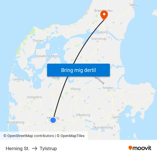 Herning St. to Tylstrup map