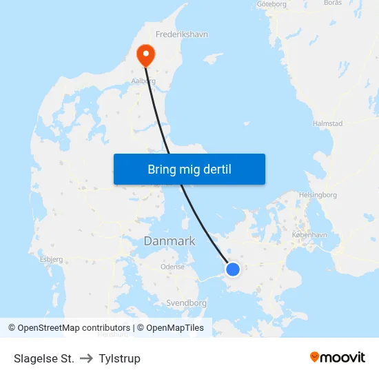 Slagelse St. to Tylstrup map