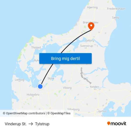 Vinderup St. to Tylstrup map