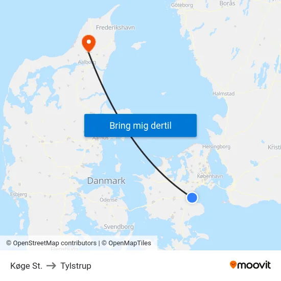 Køge St. to Tylstrup map