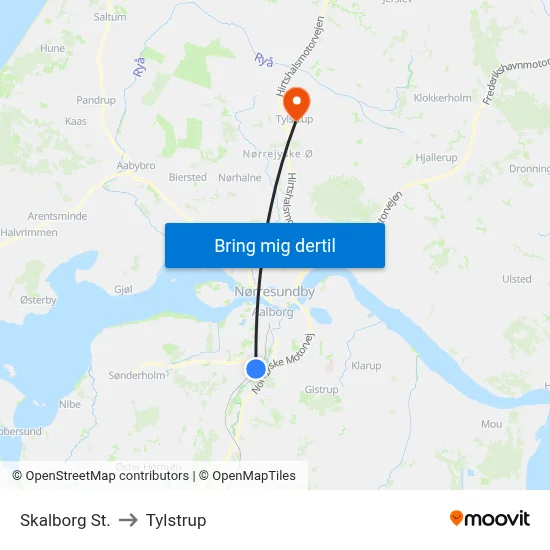 Skalborg St. to Tylstrup map