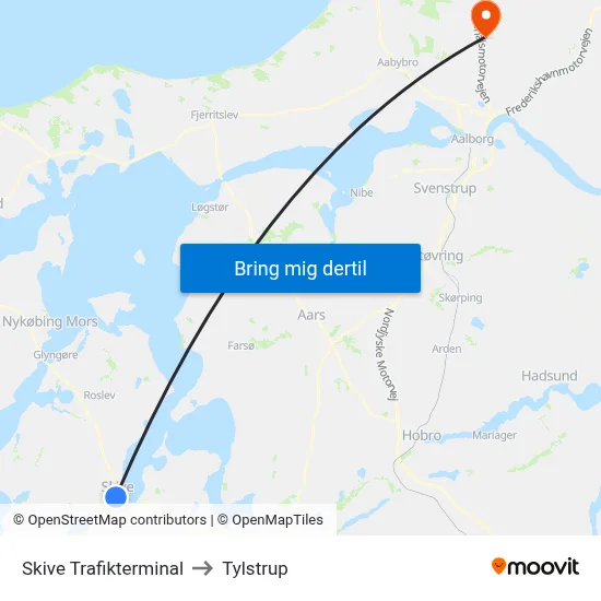 Skive Trafikterminal to Tylstrup map