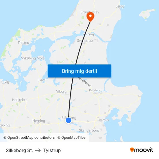 Silkeborg St. to Tylstrup map