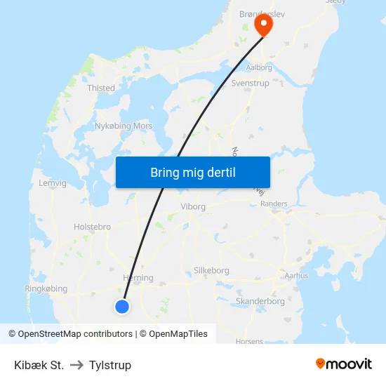 Kibæk St. to Tylstrup map