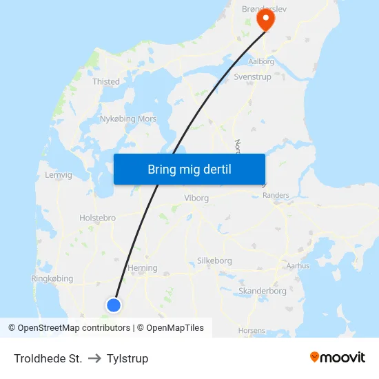 Troldhede St. to Tylstrup map