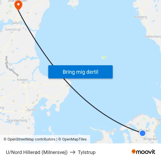 U/Nord Hillerød (Milnersvej) to Tylstrup map