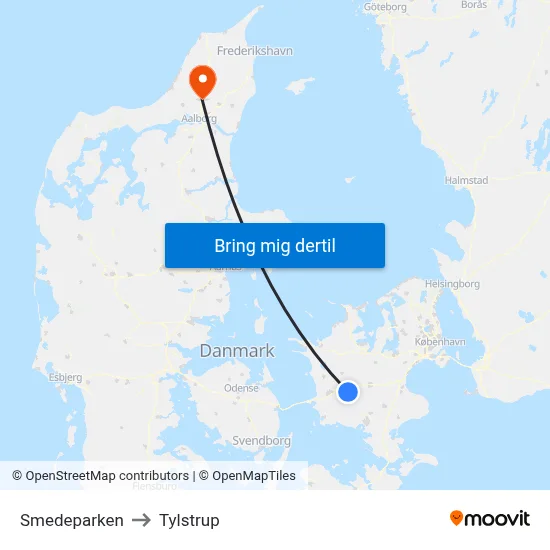 Smedeparken to Tylstrup map