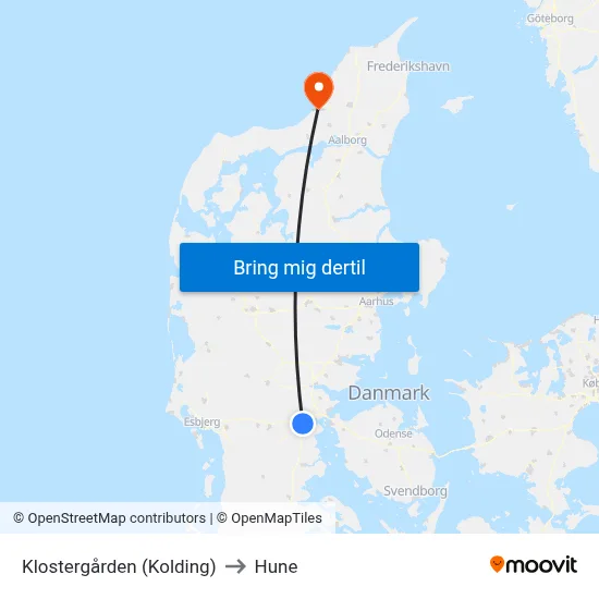 Klostergården (Kolding) to Hune map