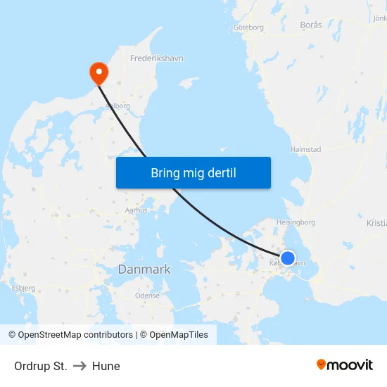 Ordrup St. to Hune map