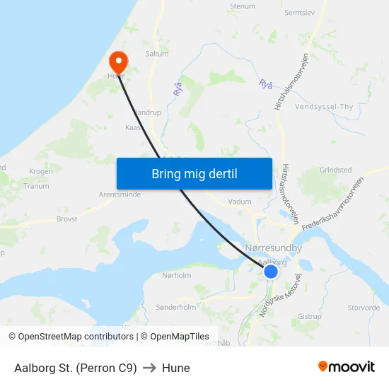 Aalborg St. (Perron C9) to Hune map