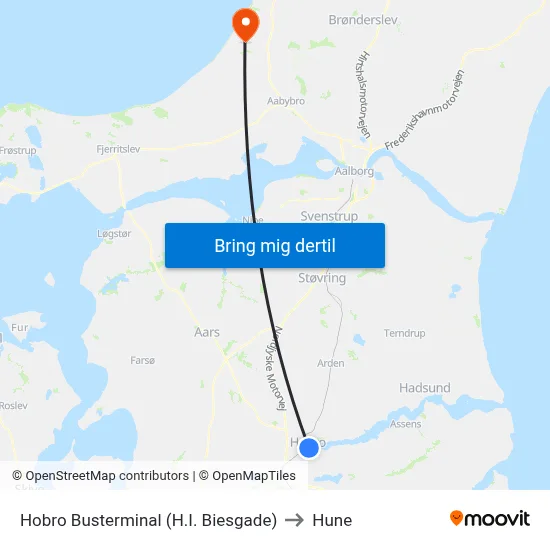 Hobro Busterminal (H.I. Biesgade) to Hune map