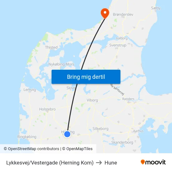 Lykkesvej/Vestergade (Herning Kom) to Hune map