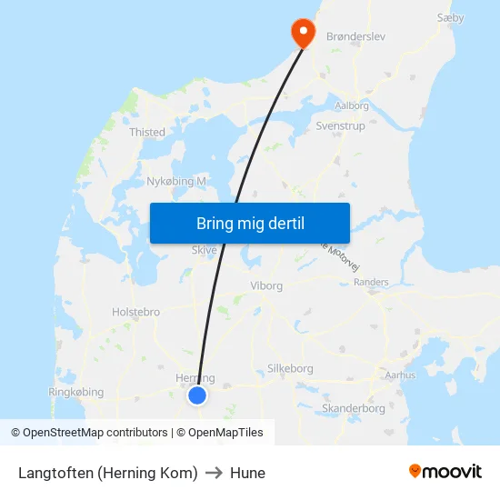 Langtoften (Herning Kom) to Hune map