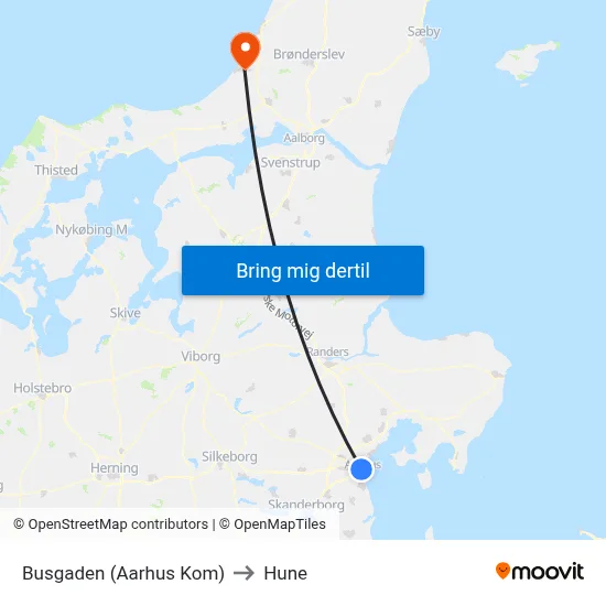 Busgaden (Aarhus Kom) to Hune map