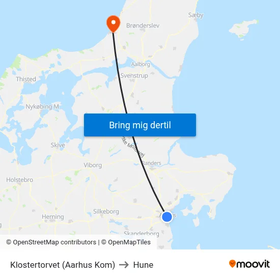 Klostertorvet (Aarhus Kom) to Hune map
