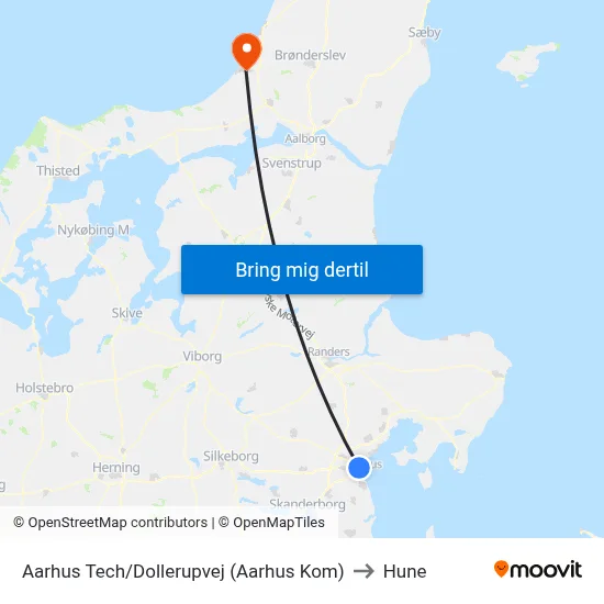 Aarhus Tech/Dollerupvej (Aarhus Kom) to Hune map
