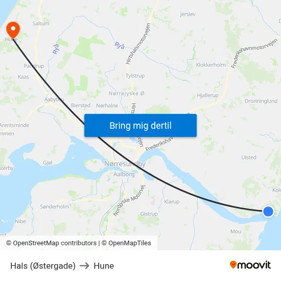 Hals (Østergade) to Hune map