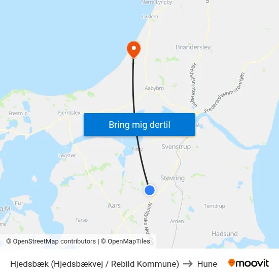 Hjedsbæk (Hjedsbækvej / Rebild Kommune) to Hune map