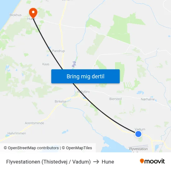 Flyvestationen (Thistedvej / Vadum) to Hune map