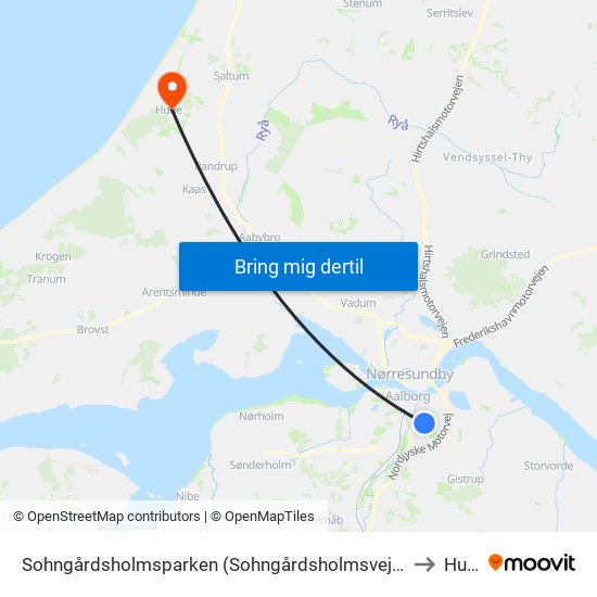 Sohngårdsholmsparken (Sohngårdsholmsvej / Aalborg) to Hune map