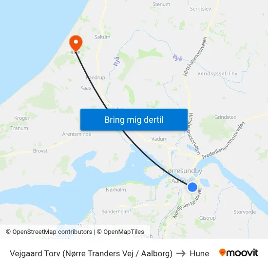 Vejgaard Torv (Nørre Tranders Vej / Aalborg) to Hune map