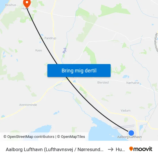 Aalborg Lufthavn (Lufthavnsvej / Nørresundby) to Hune map