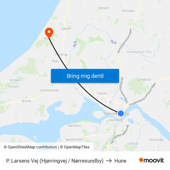 P. Larsens Vej (Hjørringvej / Nørresundby) to Hune map