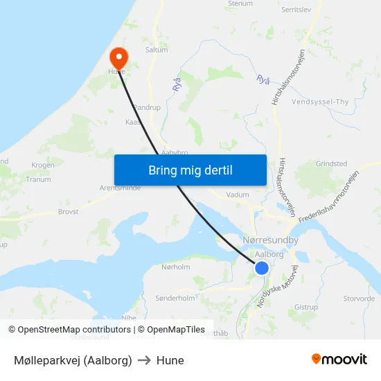 Mølleparkvej (Aalborg) to Hune map