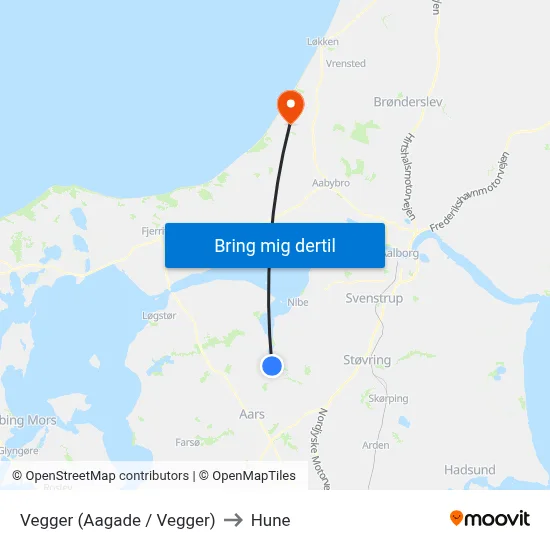 Vegger (Aagade / Vegger) to Hune map