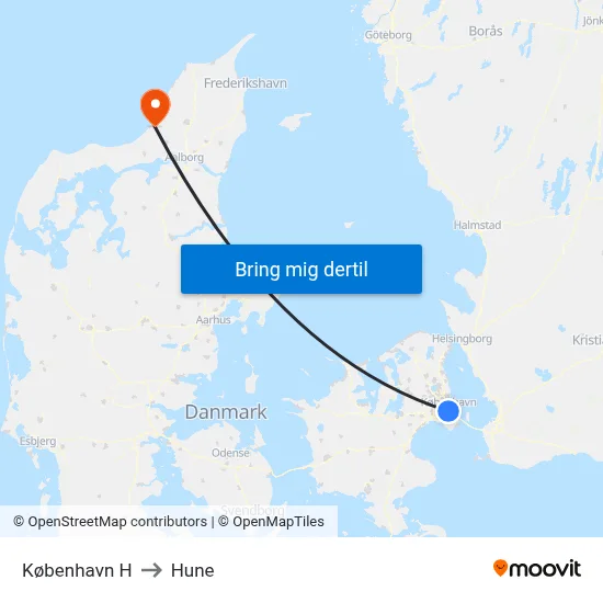 København H to Hune map